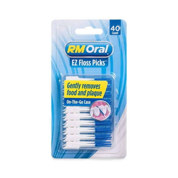 Rm Oral Ez Floss Picks On The Go Case Removes Food and Plaque, Blue Color, 40 Ea
