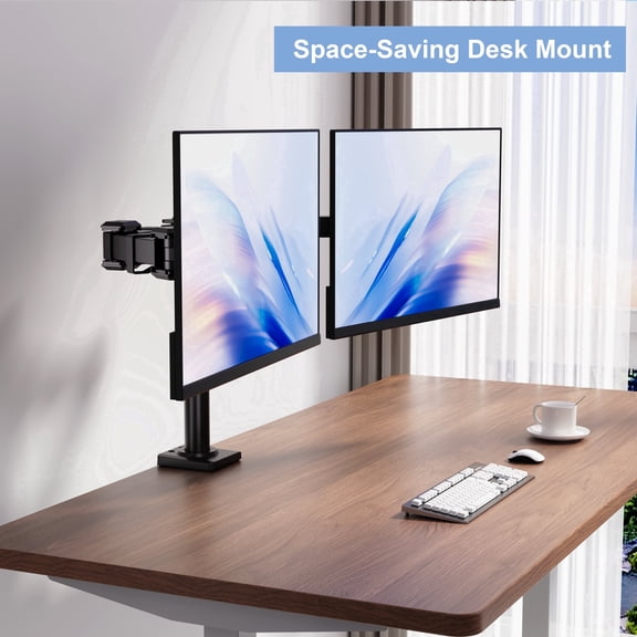 RmagineX Dual Monitor Arm Desk Mount for 17-32 inch Screens, Height Adjustable with Cable Management, Portrait Mode