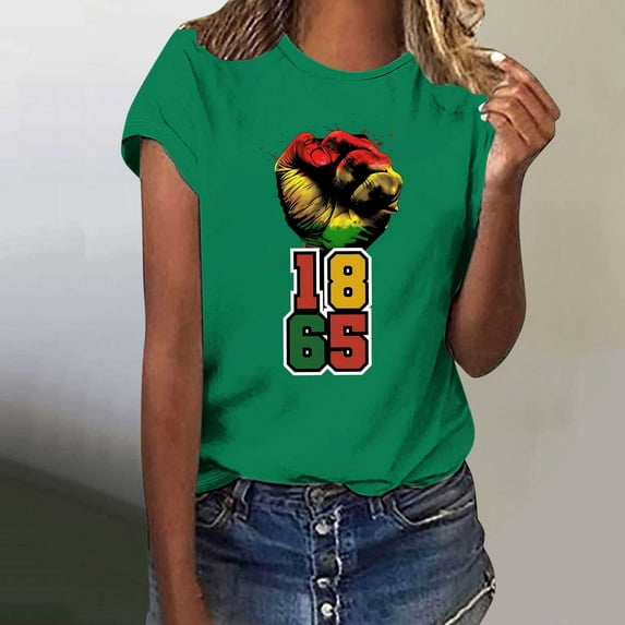 Itsame 4th of July Shirts Women Independence Day Short T-Shirt Sleeve American Flags Printed Short Sleeve Top, Round Neck Green