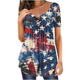 thumbnail image 1 of Itsame 4th of July Shirts Women Independence Day Short T-Shirt Sleeve American Flags Printed Short Sleeve Top, V-Neck Blue, 1 of 6