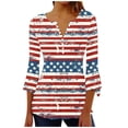 thumbnail image 1 of Itsame 4th of July Shirts Women Independence Day Short T-Shirt Sleeve American Flags Printed Short Sleeve Top, V-Neck Red, 1 of 4
