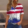 thumbnail image 1 of Itsame 4th of July Shirts Women Independence Day Short T-Shirt Sleeve American Flags Printed Short Sleeve Top, V-Neck White, 1 of 5