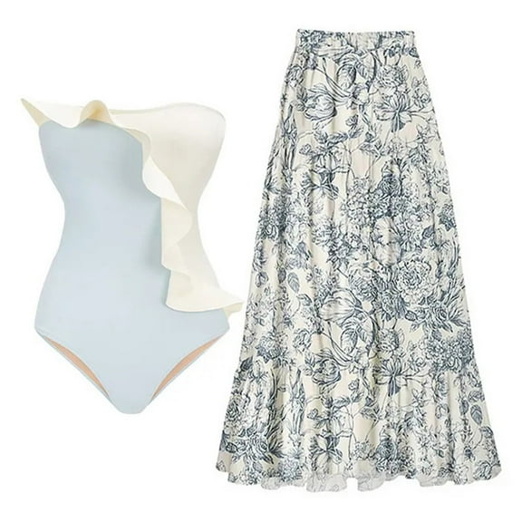 Itsame Beach Women's Swimsuits Sets, Printed 1 Piece Swimsuits Blue