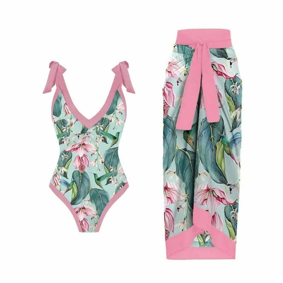 Itsame Beach Women's Swimsuits Sets, Printed 1 Piece Swimsuits Pink