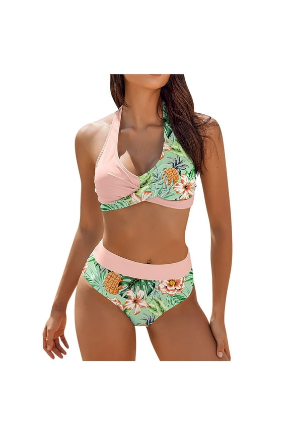 Beach Women's Swimsuits Sets, Printed 1 Piece Swimsuits Pink