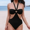 thumbnail image 1 of Itsame Beach Women's Swimsuits Sets, Solid Color 1 Piece Swimsuits Black, 1 of 5