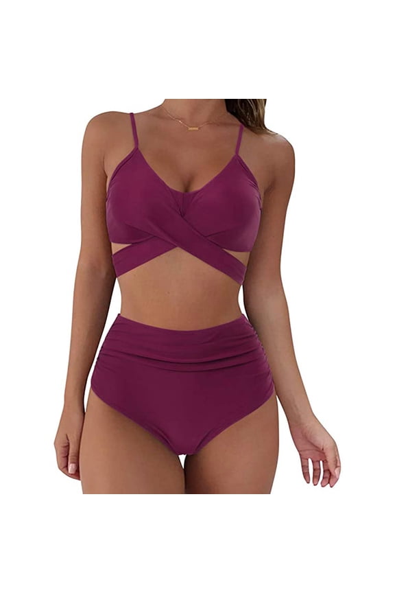 Beach Women's Swimsuits Sets, Solid Color 1 Piece Swimsuits Wine