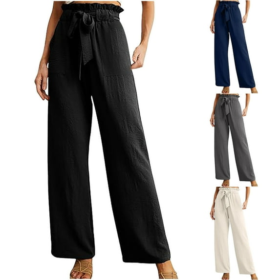 Itsame Comfortable Loose Pants for Womens Comfortable Solid Color Relaxed High Waisted Wide Leg Sweatpants Gray Size M