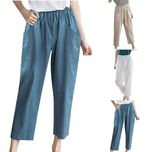 Itsame Comfortable Loose Pants for Womens Pocket Relaxed High Waisted Wide Leg Sweatpants Blue Size 2XL