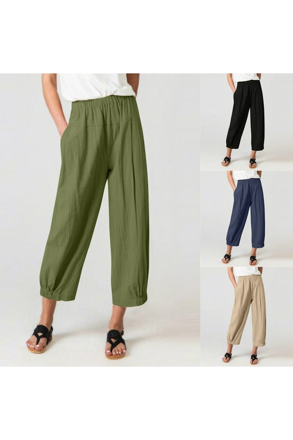 Womens Loose Long Pants Pocket Solid Color Tight Cotton High Waisted Wide Leg Sweatpants Black Size 2XL