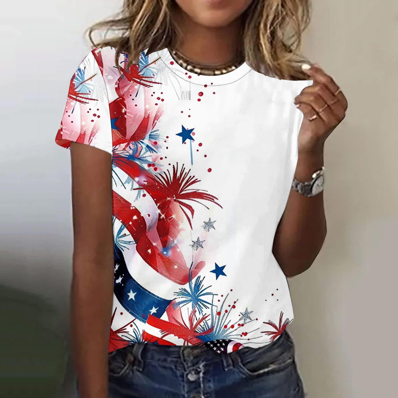 Rmogov 4th of July Shirts Women Independence Day Short T-Shirt Sleeve ...