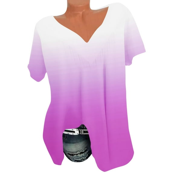 Itsame Short Shirt Sleeved Tops for Womens Comfortable Printed Relaxed V-neck T-Shirt Blouses Orange Size 5XL