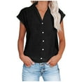 thumbnail image 1 of Itsame Short Shirt Sleeved Tops for Womens T-Shirt Fashionable Solid Color V-neck Button Blouses Black Size S, 1 of 5
