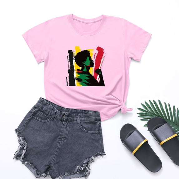 Itsame Short Sleeved Undershirt Tops for Womens Shirt T-Shirt New Fashionable Printed Relaxed Round Neck Blouses Pink Size S