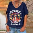 thumbnail image 1 of Itsame Short Sleeved Undershirt Tops for Womens Shirt Printed Retro V-neck T-Shirt Blouses Navy Size L, 1 of 4