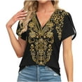thumbnail image 1 of Itsame Short Sleeved Undershirt Tops for Womens Shirt Printed V-neck T-Shirt Blouses Black Size XL, 1 of 5