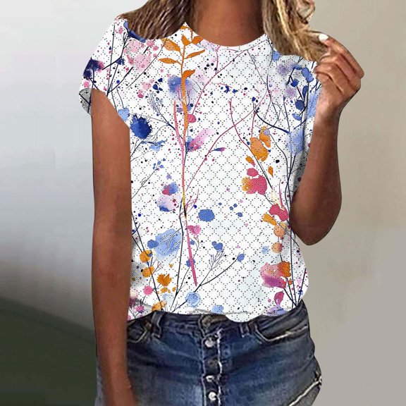 Itsame Short Shirt Sleeved Tops for Womens T-Shirt Round Neck Blouses White Size XL