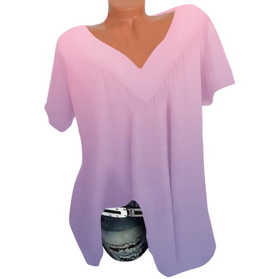 Itsame Short Sleeved Undershirt Tops for Womens Shirt Comfortable Printed Relaxed V-neck T-Shirt Blouses Pink Size XL