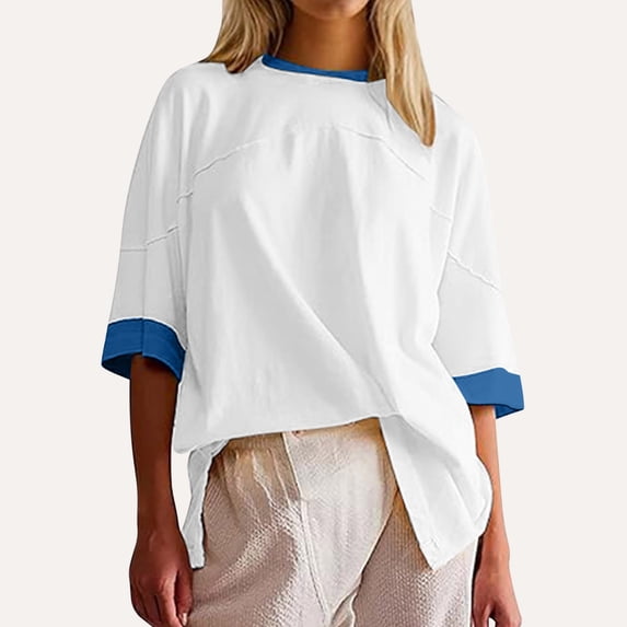 Itsame Short Sleeved Undershirt Tops for Womens Shirt Relaxed Round Neck T-Shirt Blouses White Size 2XL