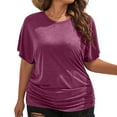 thumbnail image 1 of Itsame Short Sleeved Undershirt Tops for Womens Shirt T-Shirt Solid Color Relaxed Blouses Red Size S, 1 of 6