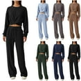 thumbnail image 1 of Itsame Tops and Pants Activewear Set Womens Sweatsuits 2pcs Sets Long Sleeved Round Neck Casual Set Coffee Size S, 1 of 7