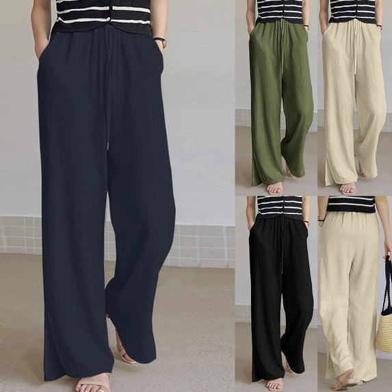 Itsame Comfortable Loose Pants for Womens Comfortable Solid Color Cotton High Waisted Wide Leg Sweatpants Green Size 2XL