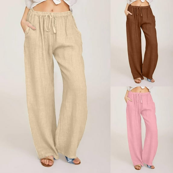 Itsame Comfortable Loose Pants for Womens Solid Color Relaxed Cotton High Waisted Wide Leg Sweatpants Brown Size M