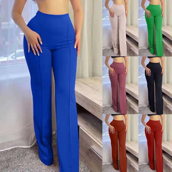Itsame Comfortable Loose Pants for Womens Solid Color Tight High Waisted Wide Leg Sweatpants Pink Size L