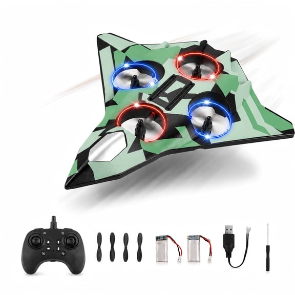 RC Plane, Foam Remote Control Airplane with LED Lights, 360 Flips and Gravity Sensing, 2.4Ghz RC Aircraft for Kids Adults & Beginners, Green