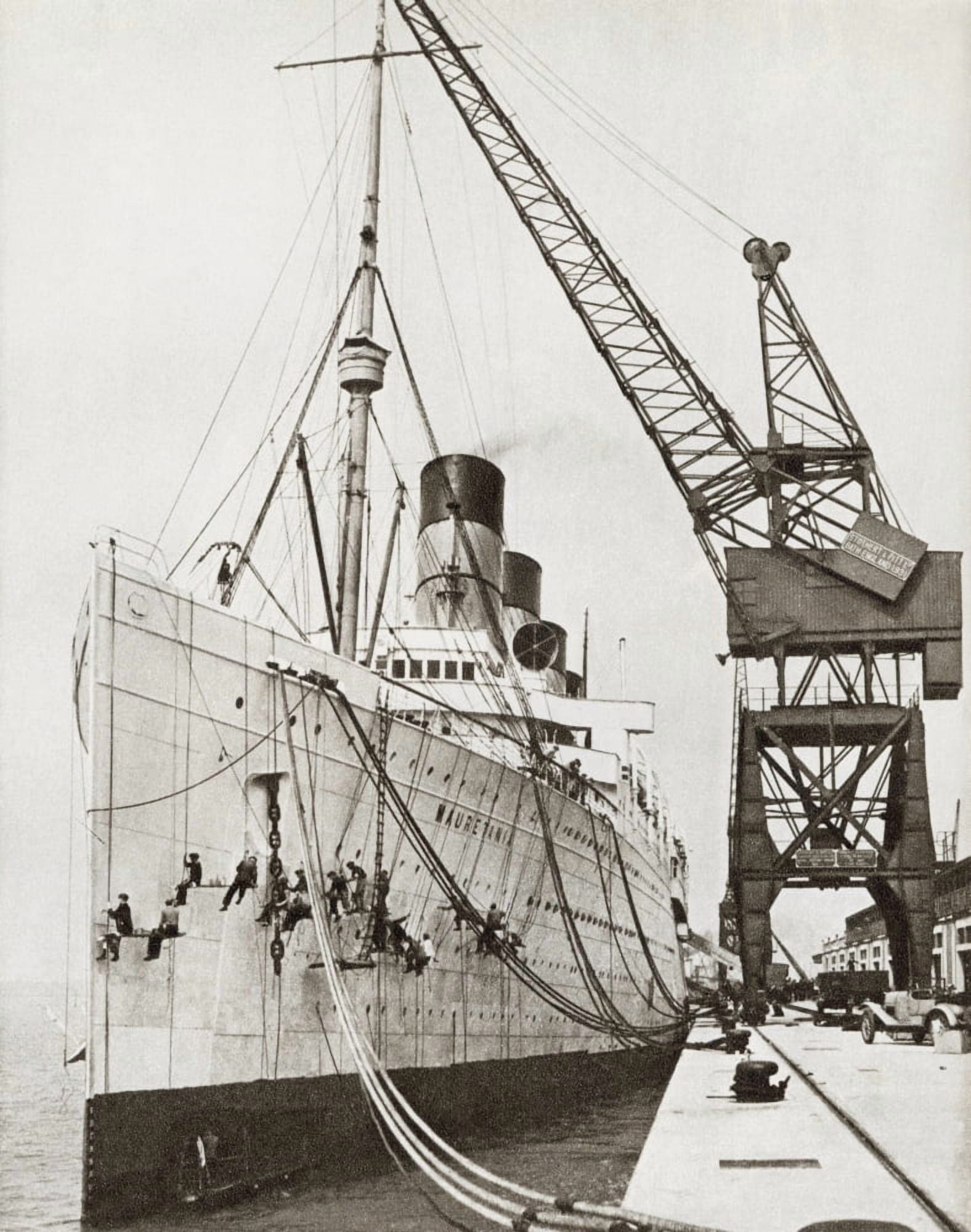The Rms Mauretania Docked And Beingpainted From The Story Of 25 Eventful Years In Pictures Published 1935 Canvas Art - Ken Welsh Design Pics (26 x 34)