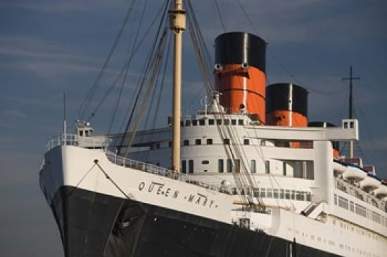 Rms Queen Mary cruise ship at a port Long Beach Los Angeles County California USA Canvas Art - Panoramic Images (24 x 16)