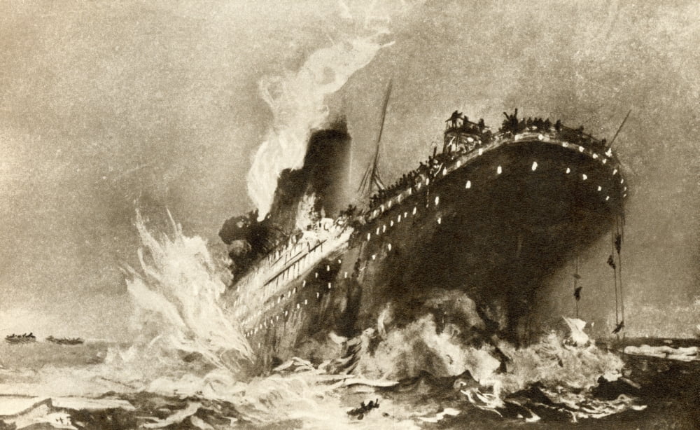 Rms Titanic Of The White Star Line Sinking Around 2 20 Am Monday Morning April 15 1912 After Hitting An Iceberg In The North Atlantic Canvas Art - Ken Welsh Design Pics (18 x 11)