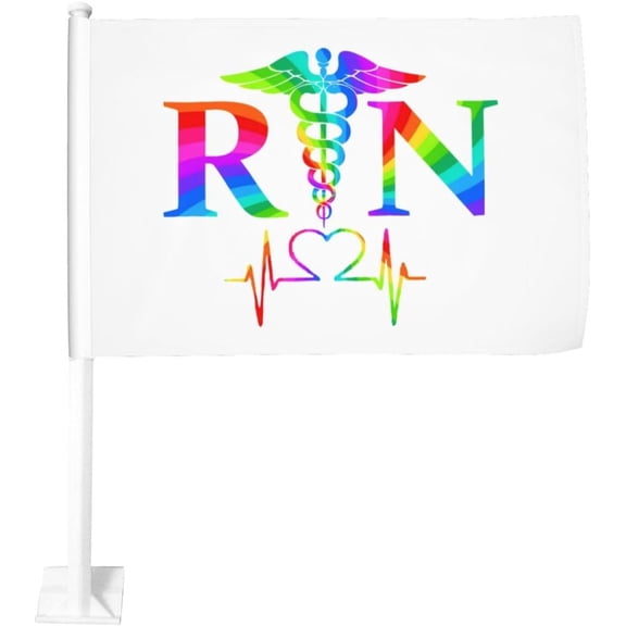Rn Registered Nurse Car Flag 12x18 Inch Window Clip Flag - Double Sided Fade Resistant Outdoor Decoration Let Your Cars Stand Out