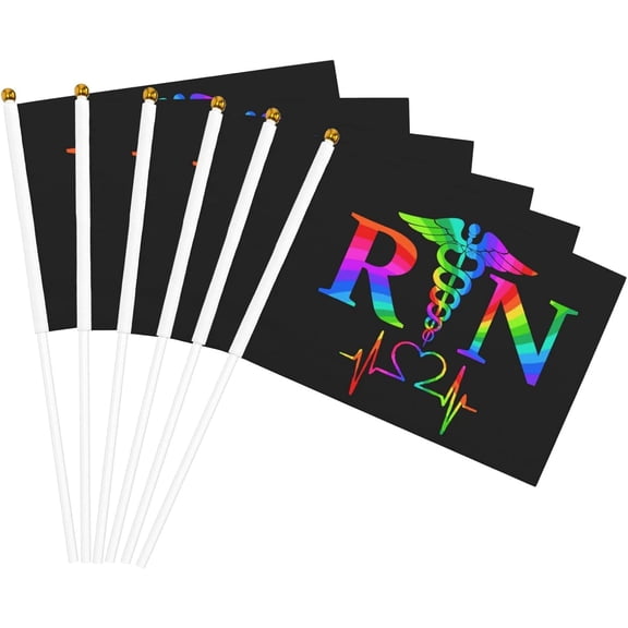 Rn Registered Nurse Flag 5x8 In Outdoor Decoration Handheld Stick Flags Six Piece