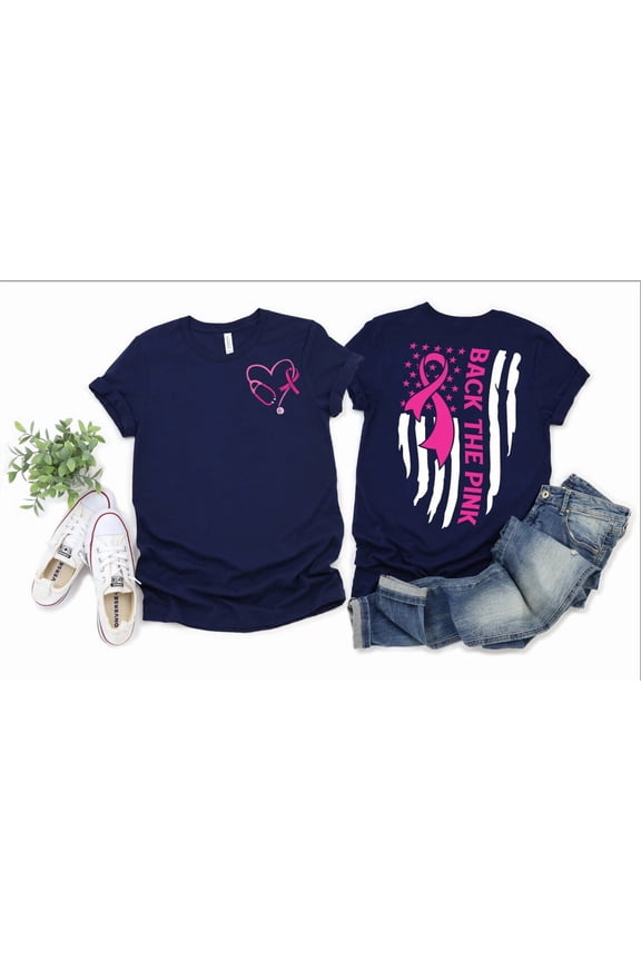 Rn Registered Nursing Nurse Healthcare Flag Emt Paramedic Ems Fire Firefighter Medic Breast Cancer Back The Pink T-Shirt Tshirt All Size S-5XL