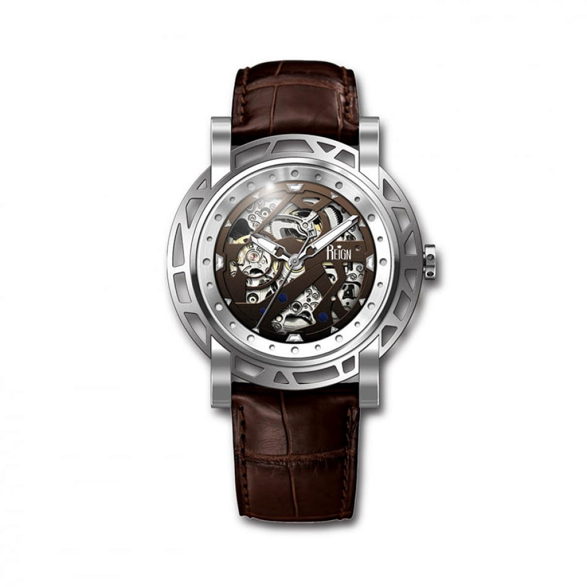 Reign Rn3706 Stavros Mens Watch REIRN3706 並行輸入品 : Reign Stavros Automatic Skeleton Leather-Band Watch