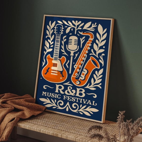 Rnb Music Festival Retro Jazz Blues Decor Poster, Unframed Paper Poster 24x36in