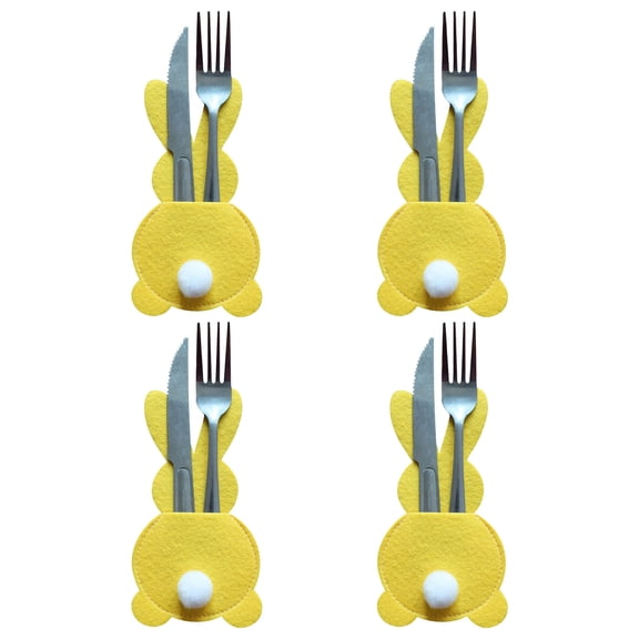 RnemiTe-am 4Pcs Easter Bunny Utensil Cutlery Holders Pouch Bags Felt Silverware Holder Bag,Utensil Sleeve for Knife Forks Easter Table Decoration Wedding Birthday Party