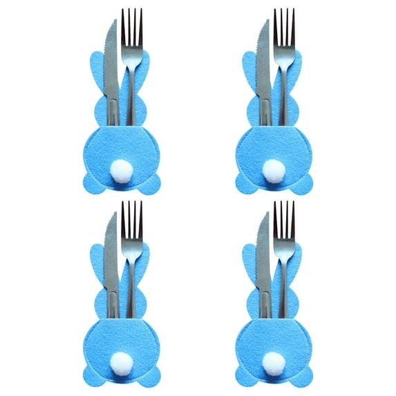 RnemiTe-am 4Pcs Easter Bunny Utensil Cutlery Holders Pouch Bags Felt Silverware Holder Bag,Utensil Sleeve for Knife Forks Easter Table Decoration Wedding Birthday Party