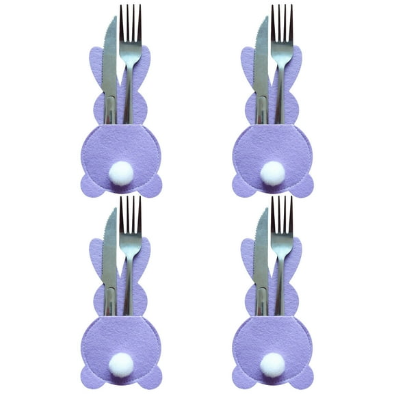 RnemiTe-am 4Pcs Easter Bunny Utensil Cutlery Holders Pouch Bags Felt Silverware Holder Bag,Utensil Sleeve for Knife Forks Easter Table Decoration Wedding Birthday Party