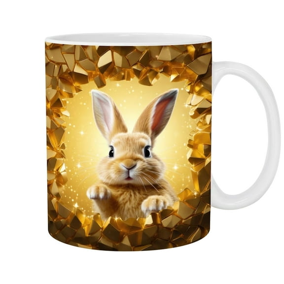 RnemiTe-am Rabbit Mug Easter Mugs,Bunny Rabbit Ceramic Coffee Mugs Pink White Holiday Cups Housewarming Gifts for Family Members Friends Birthday Dinner Table Decoration Coffee Lover