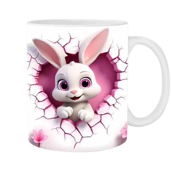 RnemiTe-am Rabbit Mug Easter Mugs,Bunny Rabbit Ceramic Coffee Mugs Pink White Holiday Cups Housewarming Gifts for Family Members Friends Birthday Dinner Table Decoration Coffee Lover