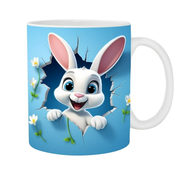 RnemiTe-am Rabbit Mug Easter Mugs,Bunny Rabbit Ceramic Coffee Mugs Pink White Holiday Cups Housewarming Gifts for Family Members Friends Birthday Dinner Table Decoration Coffee Lover