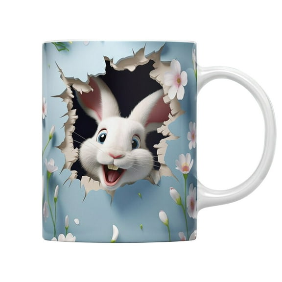 RnemiTe-am Rabbit Mug Easter Mugs,Bunny Rabbit Ceramic Coffee Mugs Pink White Holiday Cups Housewarming Gifts for Family Members Friends Birthday Dinner Table Decoration Coffee Lover
