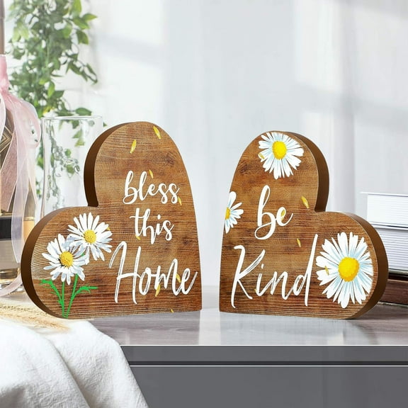 RnemiTe-amo 2 Pieces Heart Shaped Wooden Decor Sign Table Love Wooden Decoration Heart Shaped Table Centerpiece Valentines Day Decoration for Home Kitchen Living Room Dining Room Table Decoration