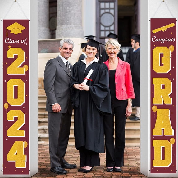 RnemiTe-amo 2024 Graduation Party Decorations Porch Sign Banner,Class of 2024 Congrats Grad Porch Sign Hanging Banner Door Sign Welcome Decor Photo Props for College,Graduation Party Decorations