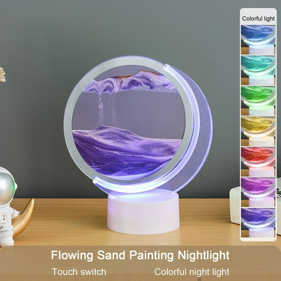 RnemiTe-amo 3D Dynamic Sand Art Liquid Motion,USB Streaming Sand Painting Night Light, 3D Three-Dimensional Moon Painting, Decorative Home Gifts Bedside Ambient Sand Painting LED Table Lamp(5ML)