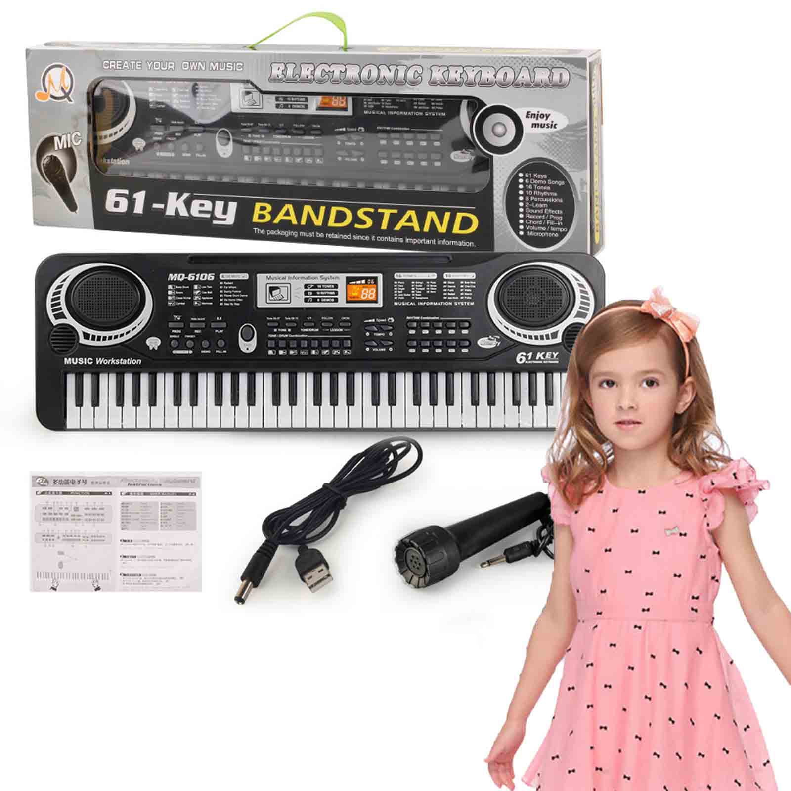 RnemiTe-amo 61 Keys Keyboard Piano, Piano Keyboard for Kids 61 Key Electric Digital Music Keyboard for Beginner Portable Piano W/ LCD Display Microphone Usb Cable