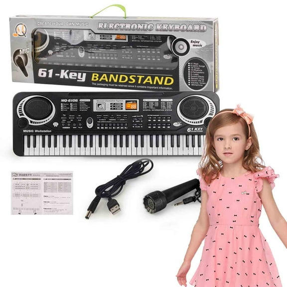 RnemiTe-amo 61 Keys Keyboard Piano, Piano Keyboard for Kids 61 Key Electric Digital Music Keyboard for Beginner Portable Piano W/ LCD Display Microphone Usb Cable