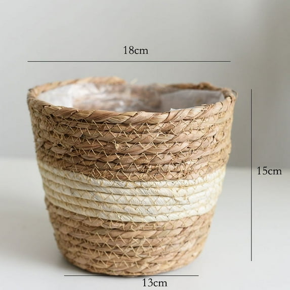 RnemiTe-amo 7.1'' x 5.9'' x 5.1'' Round Beige Seagrass Woven Plant Pot with Lightweight Feature